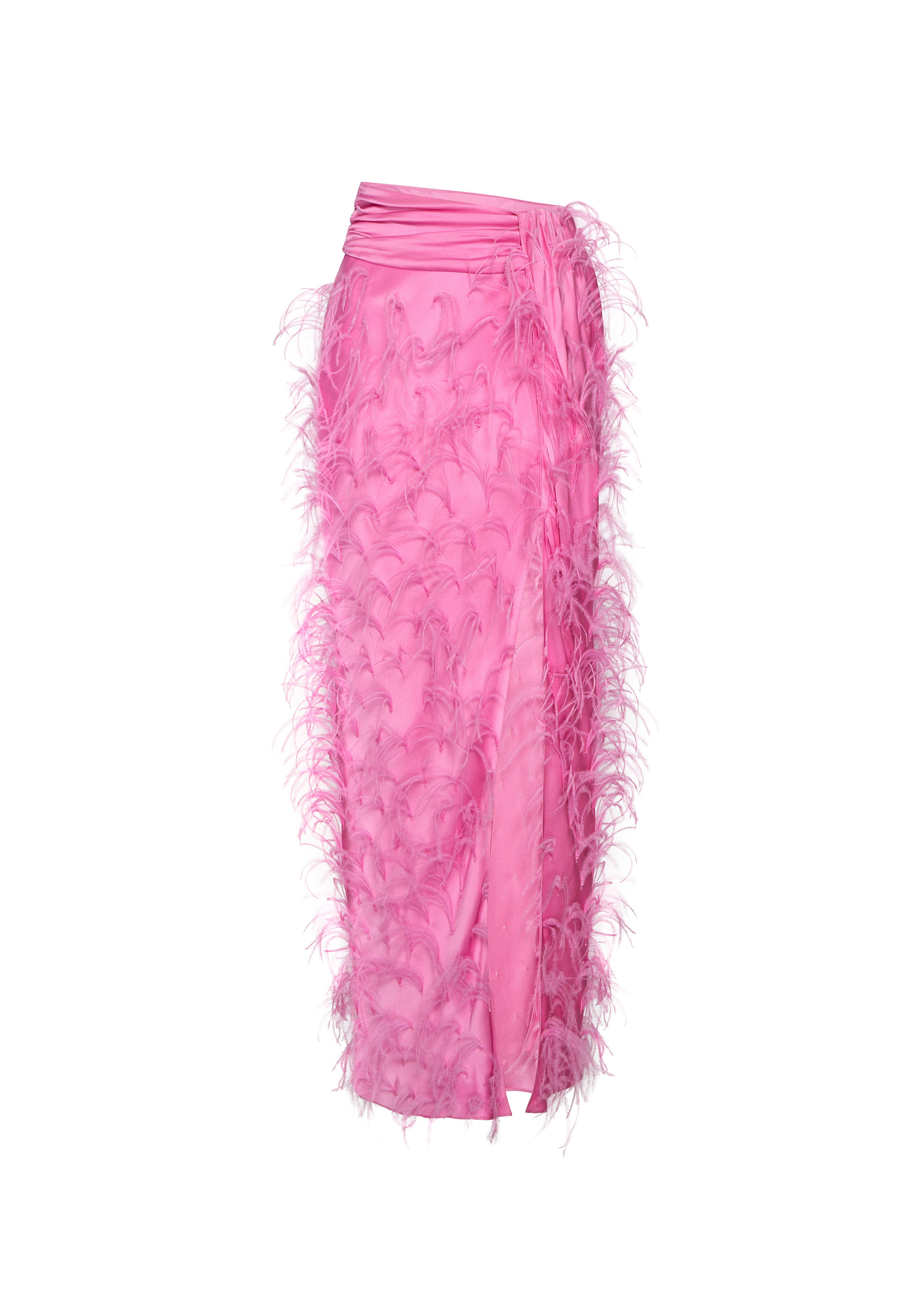 Satin Maxi Skirt With Feathers - 1