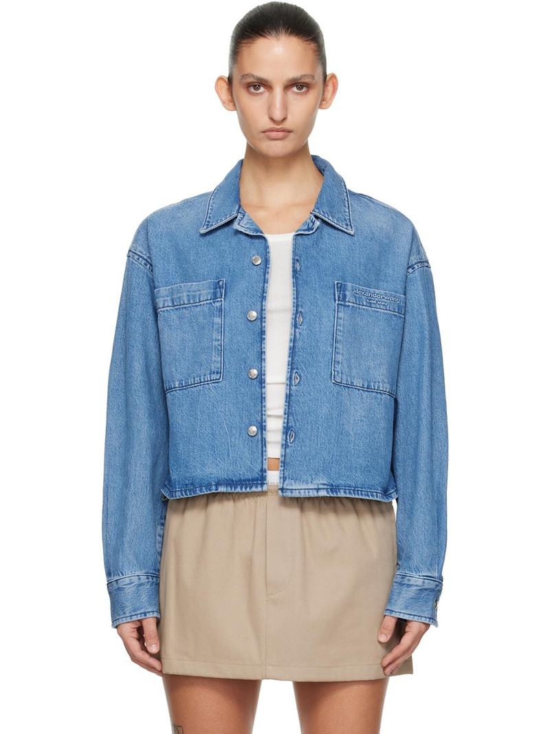 Blue Cropped Long Sleeve Denim Shirt 1