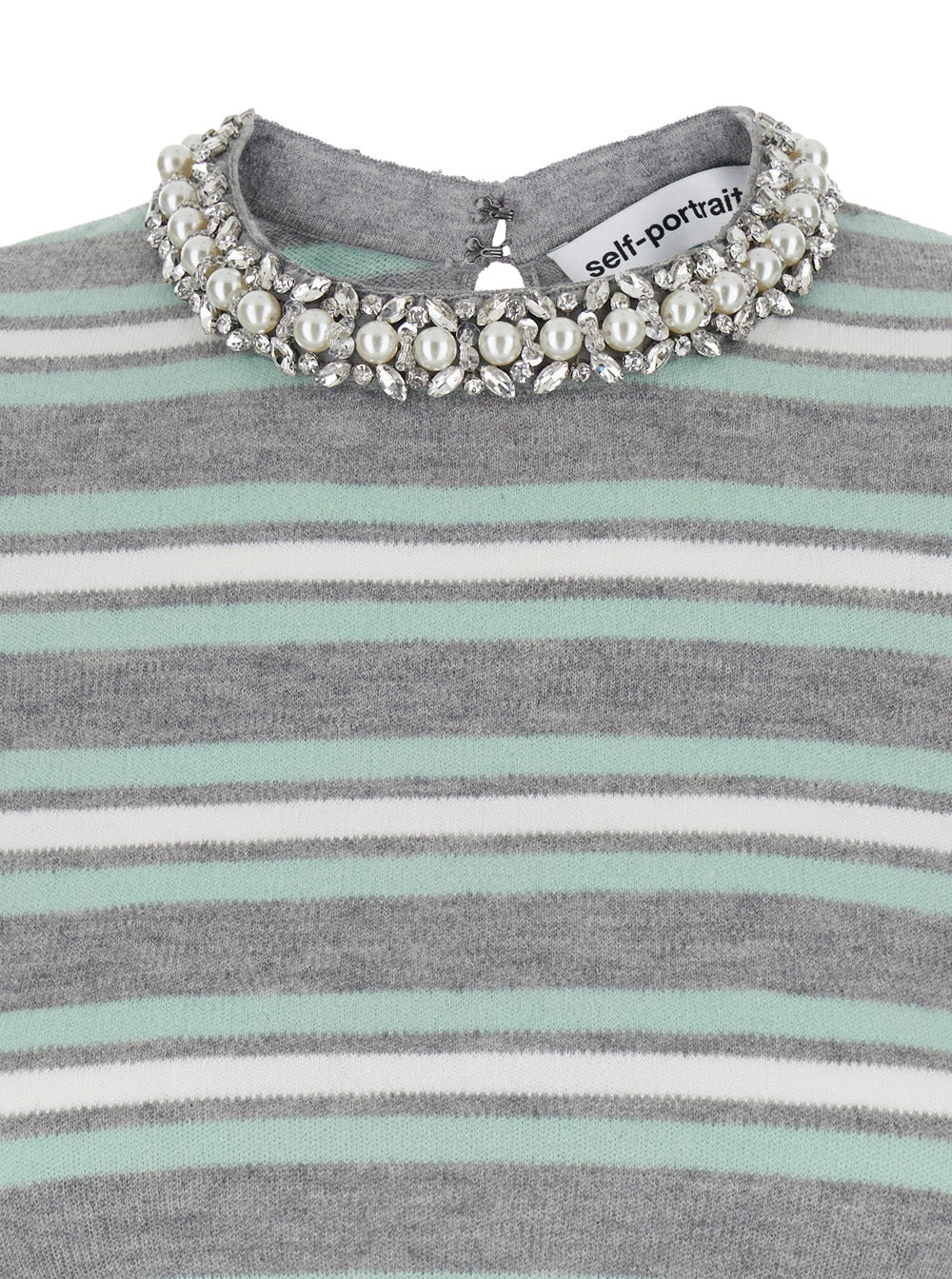 Self-Portrait Women Grey Striped Crystal Trim Knit Top - 3
