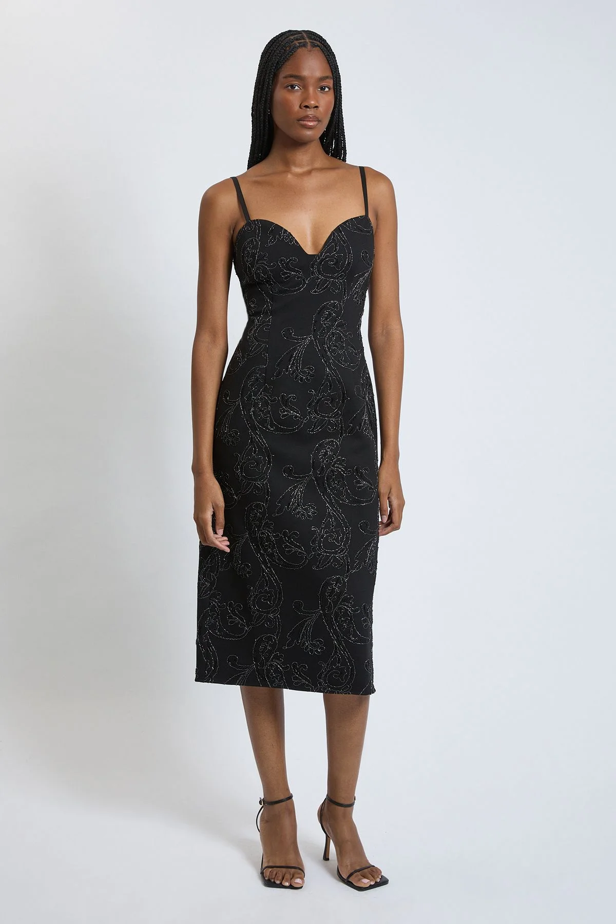 Ponte Embellished Bodice Detail Midi Dress - 1