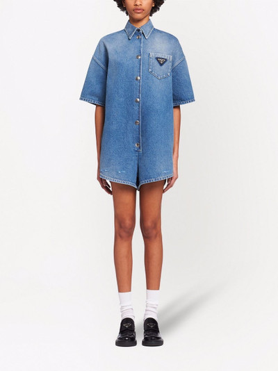 Prada logo-patch denim playsuit outlook