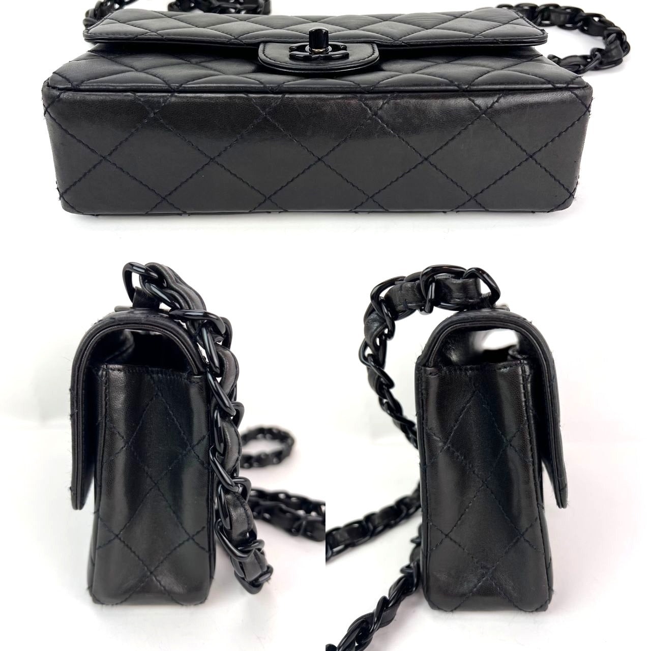 Chanel Vintage Quilted Lambskin Black Resin Chain Small Classic Single Flap Bag RARE - 6