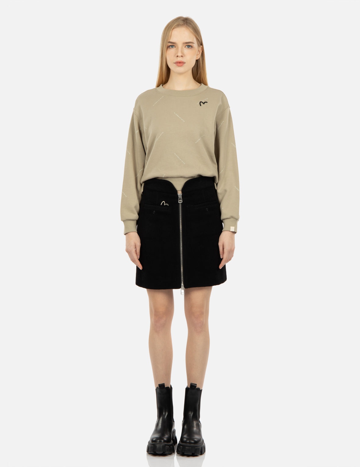 Slogan Embroidered Waistband Skirt - 5