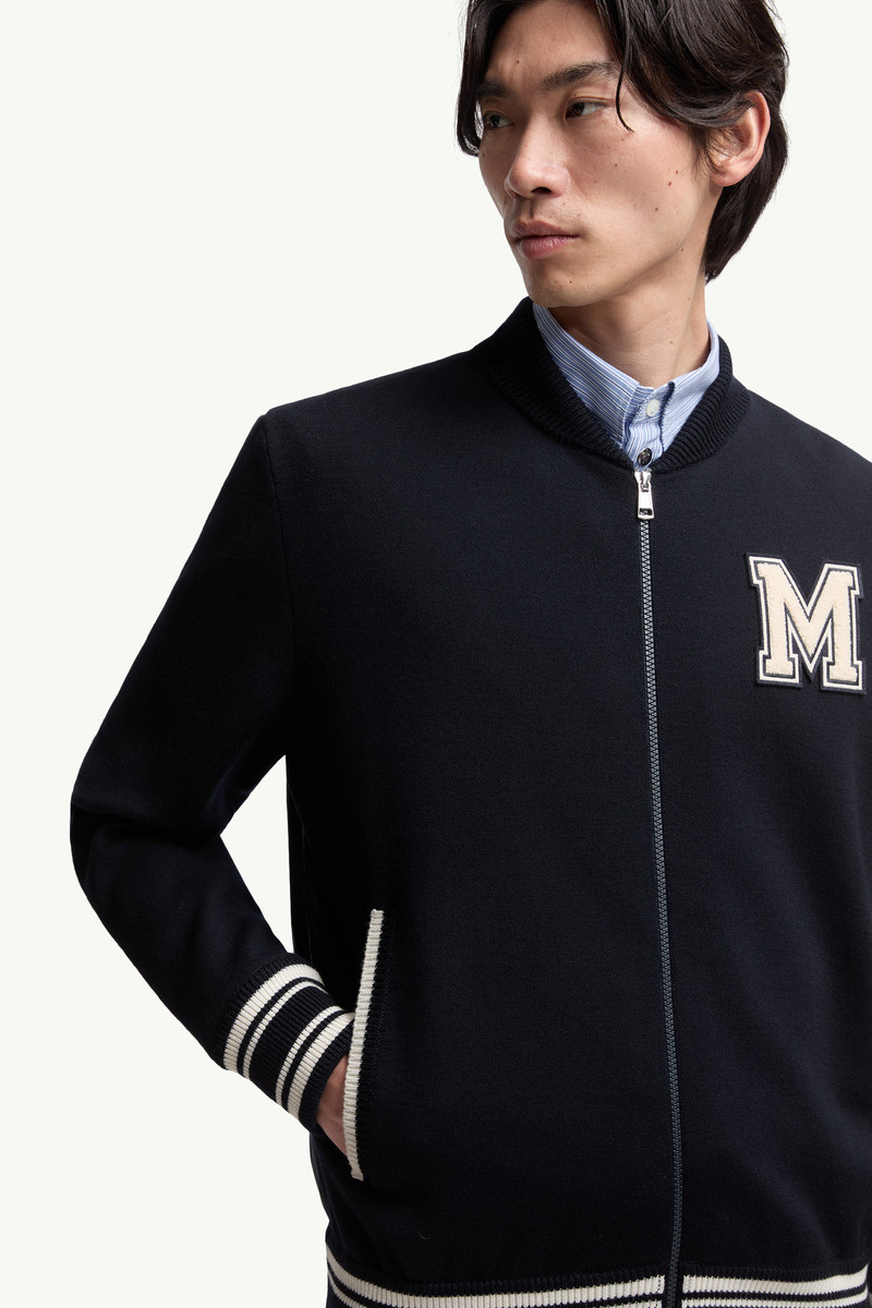 Embroidered Monogram Padded Zip-Up Wool Blend Cardigan 6