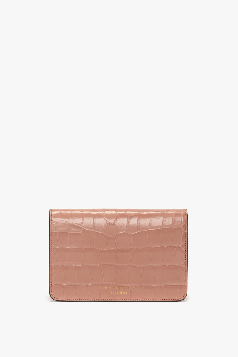Nano Dorian Wristlet In Blush Pink Croc Embossed Leather 4