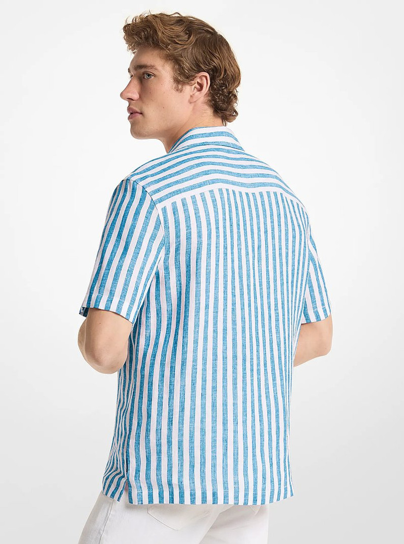 MICHAEL KORS Striped Linen Camp Shirt outlook