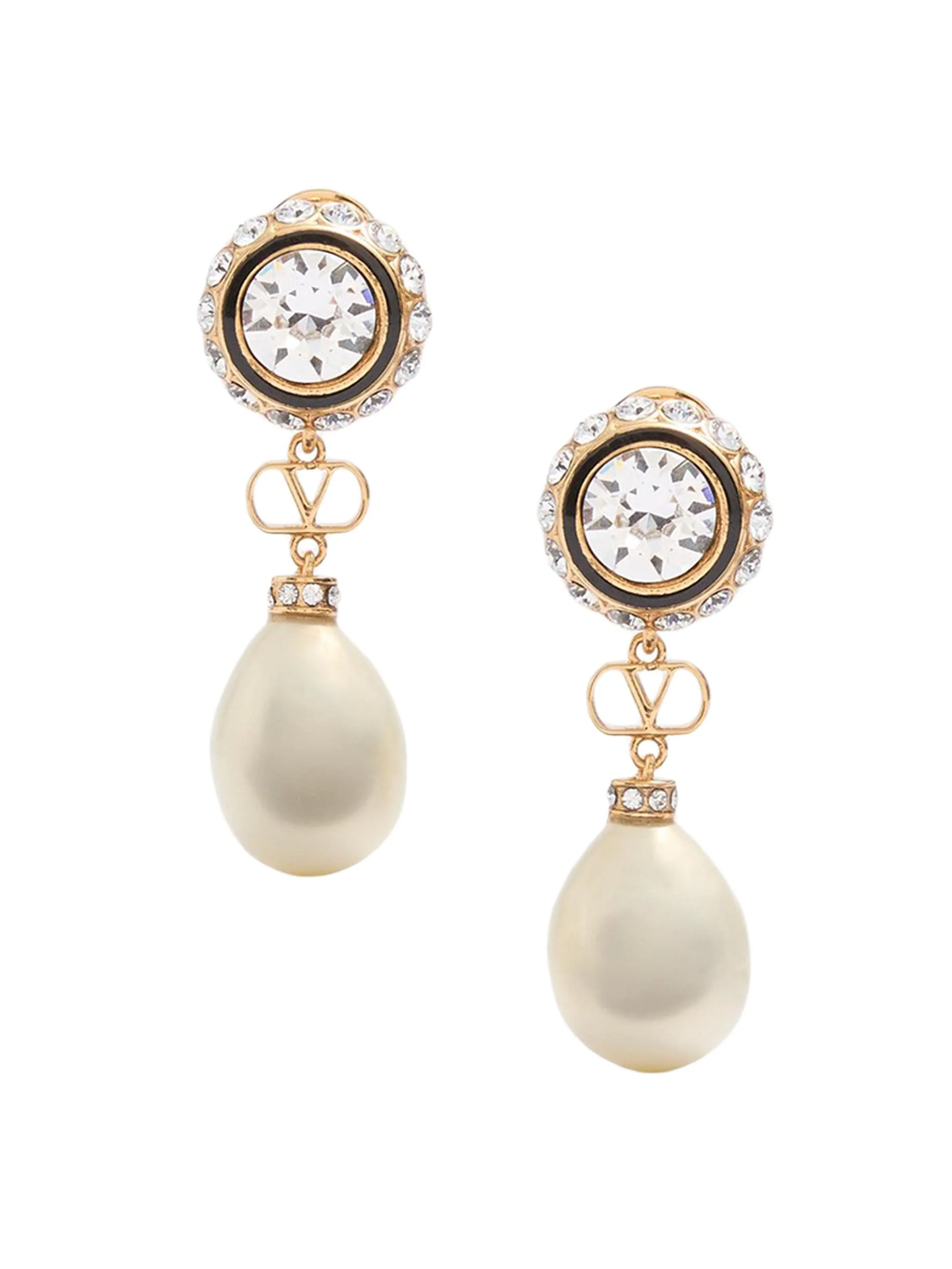 Women's VLogo Signature Earrings in Metal, Enamel, Pearls and Crystals - Gold Crystal - 1