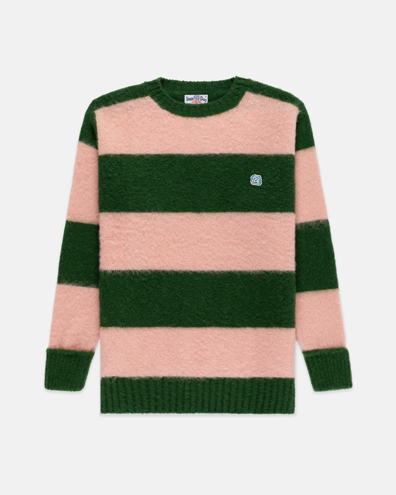 J. PRESS MADE-IN-SCOTLAND GREEN & PINK STRIPE SHAGGY DOG ICON SWEATER - CLASSIC FIT outlook