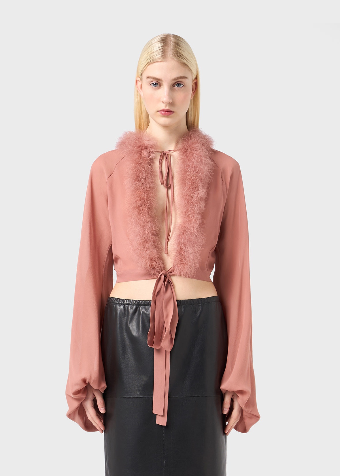 GEORGETTE SHIRT WITH MARABOU FEATHERS - 3