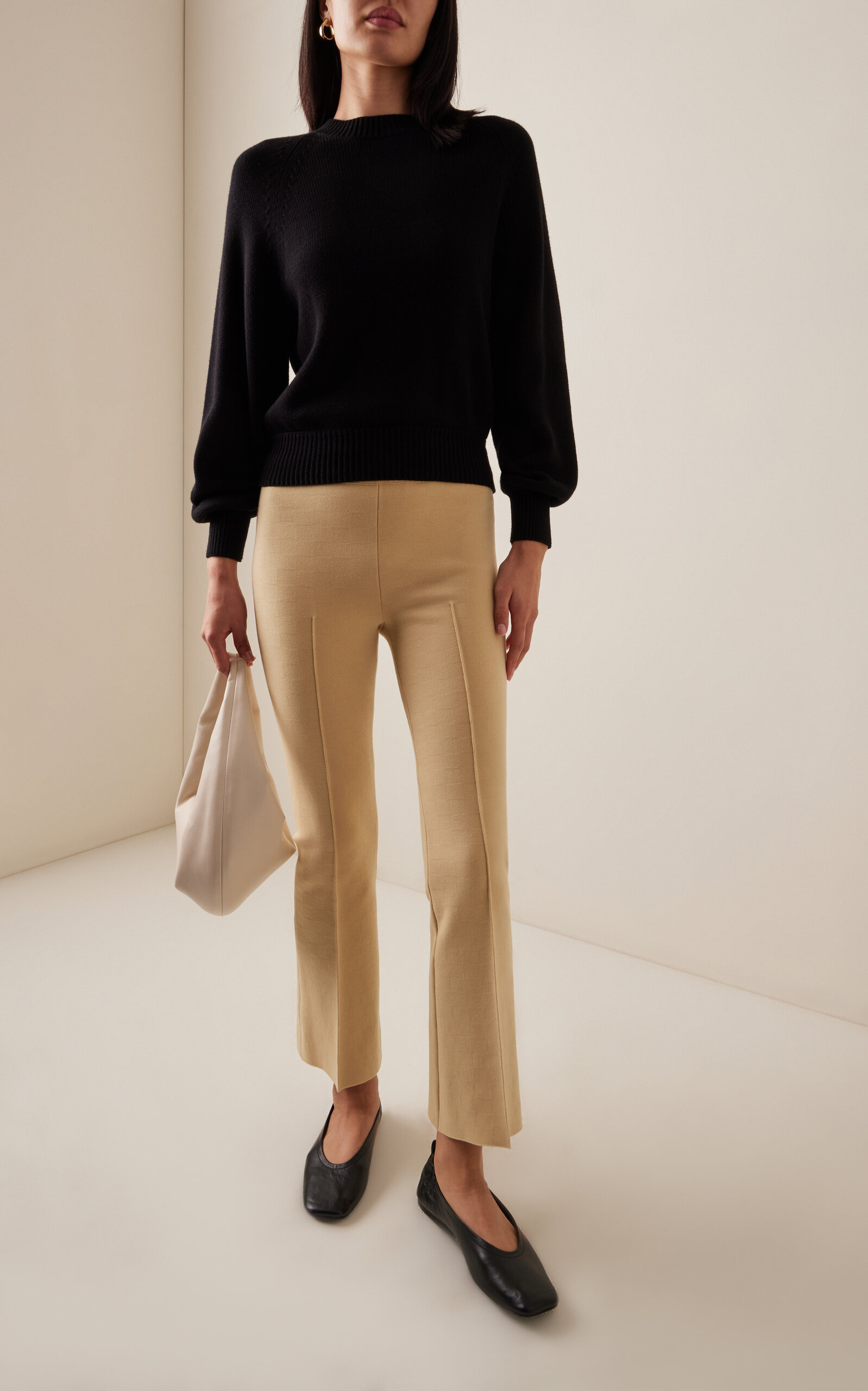 Kick Stretch-Cotton Knit Cropped Flared Pants neutral - 2