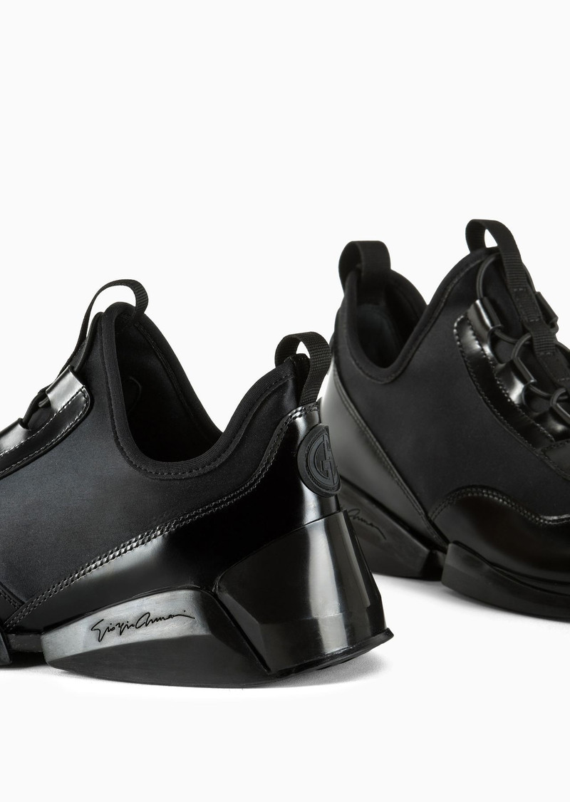 GIORGIO ARMANI Glossy calfskin and nylon sneakers outlook