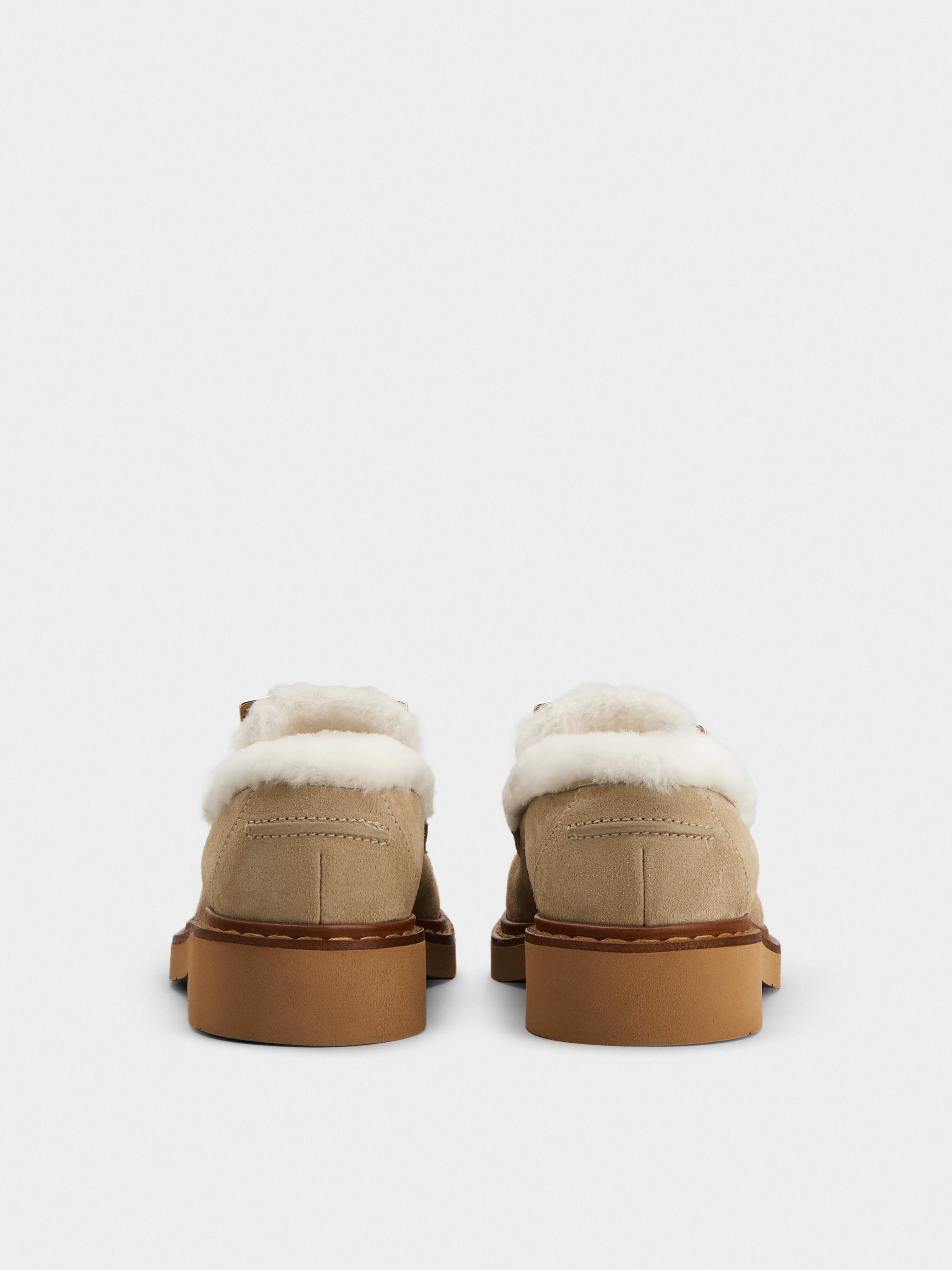 Viv' Rangers Metal Buckle Fur Loafers in Suede - 5