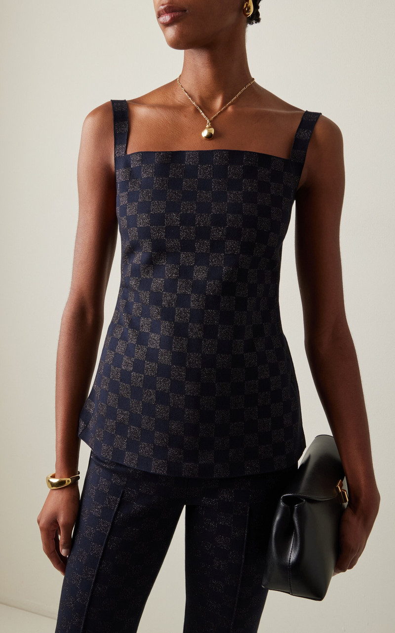 HIGH SPORT Exclusive Asher Checked Cotton-Blend Knit Apron Top navy outlook