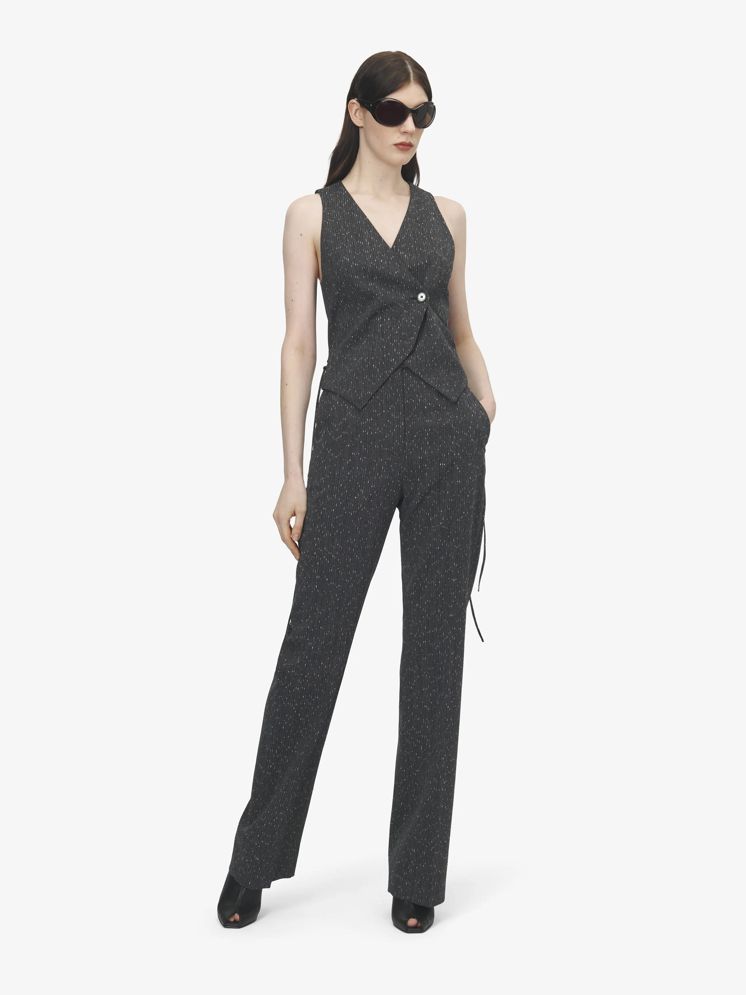 Flecked Pinstripe Corset Laced Waistcoat - 1
