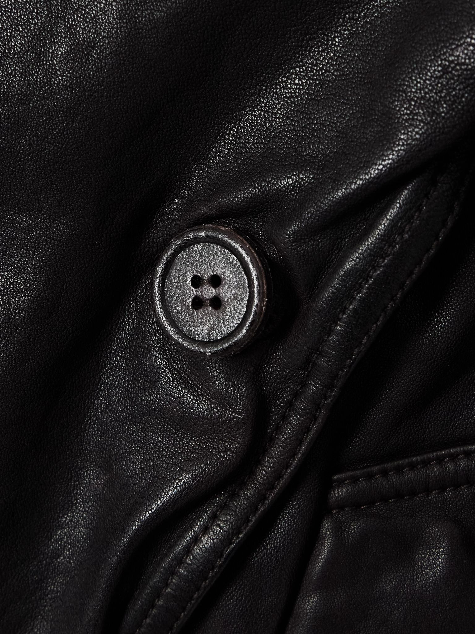 Double-breasted belted leather jacket Black - 4
