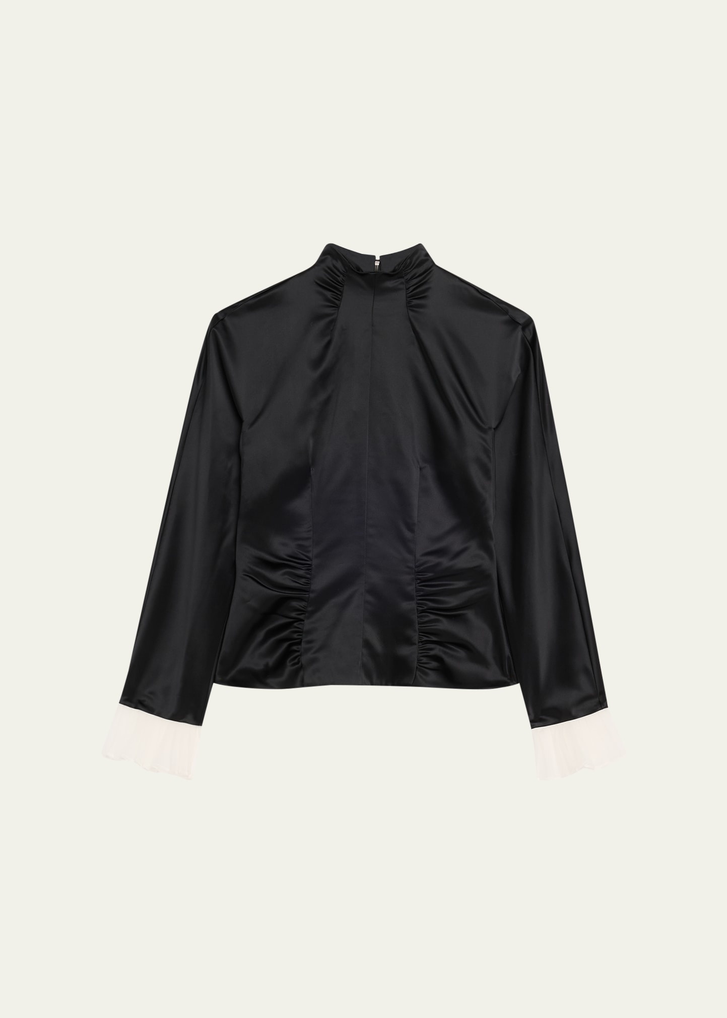 Ruched Satin Long-Sleeve Top - 1
