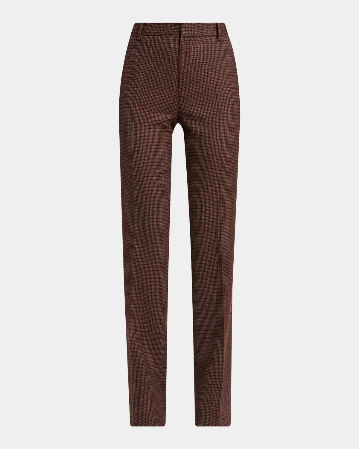 Feather-Trim Check Wool Straight-Leg Trousers - 1
