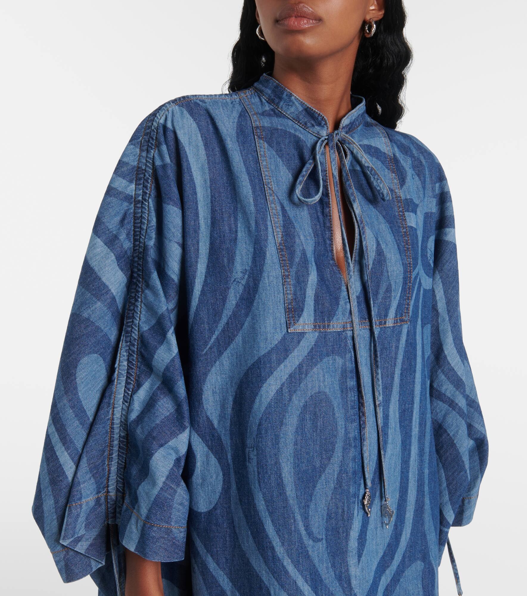 Marmo-print denim kaftan - 4