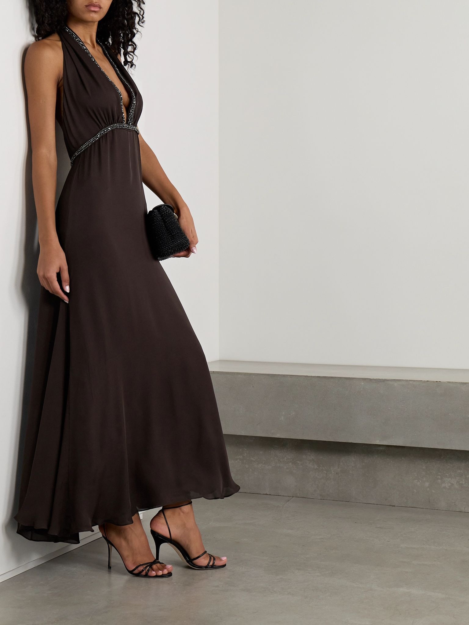 New Destiny crystal-embellished silk-georgette maxi dress Brown - 2