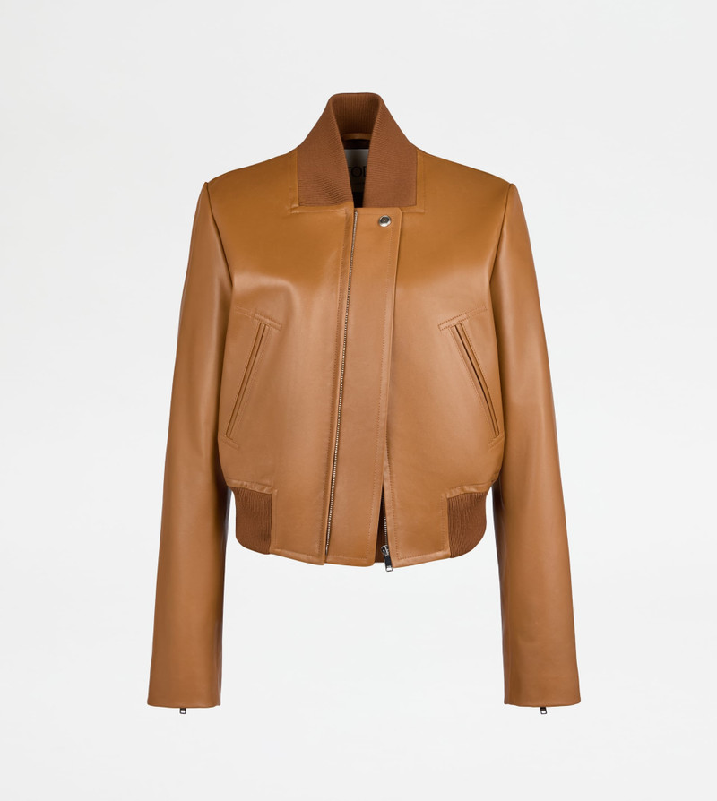BOMBER JACKET IN LEATHER - BROWN 1