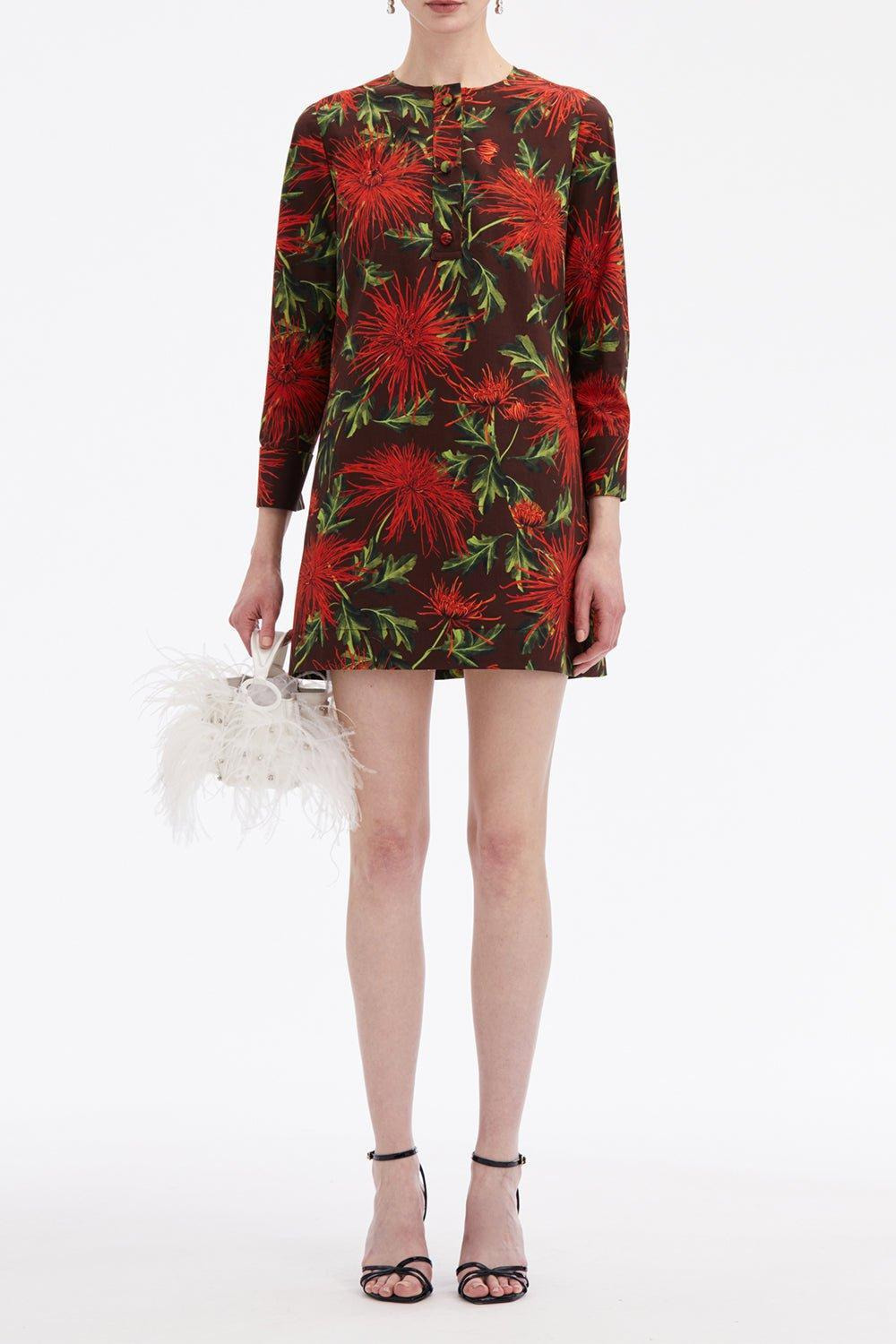 Three Quarter Sleeve Button Shift Dress - 5