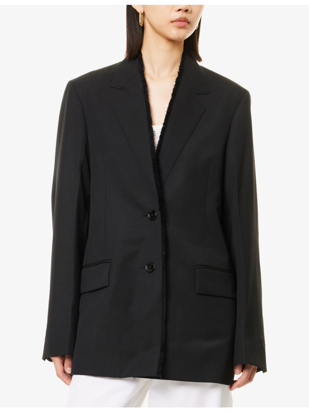 Raw-Lapel Single-Breasted Wool Jacket - 3