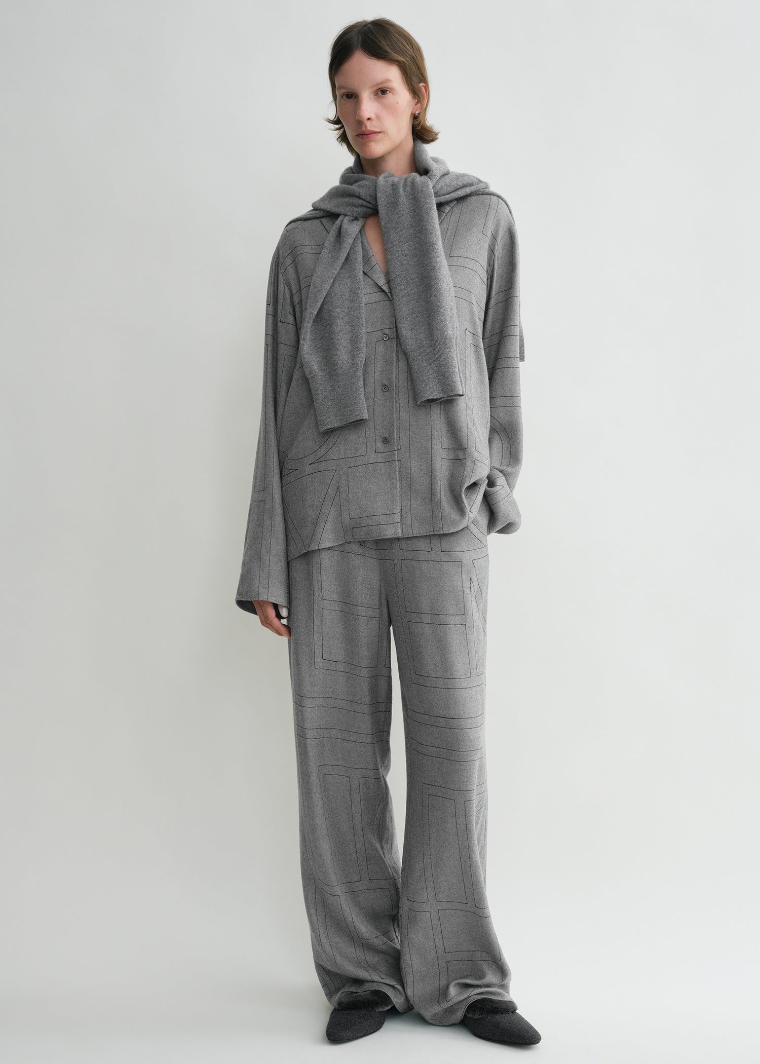 Monogram flannel pj top smoke melange - 2