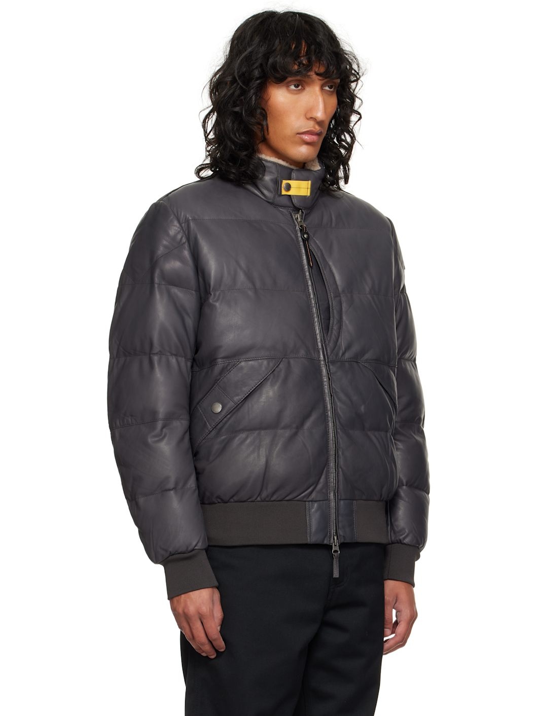 Gray Alf Leather Bomber Jacket - 2