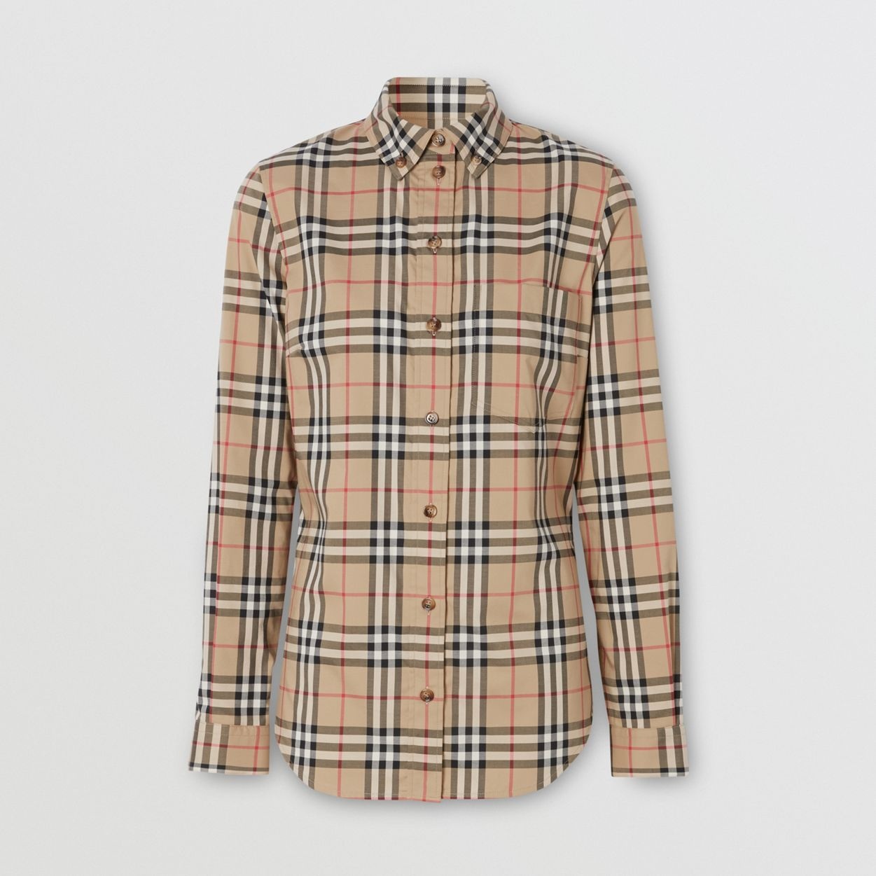 Button-down Collar Vintage Check Cotton Shirt - 1