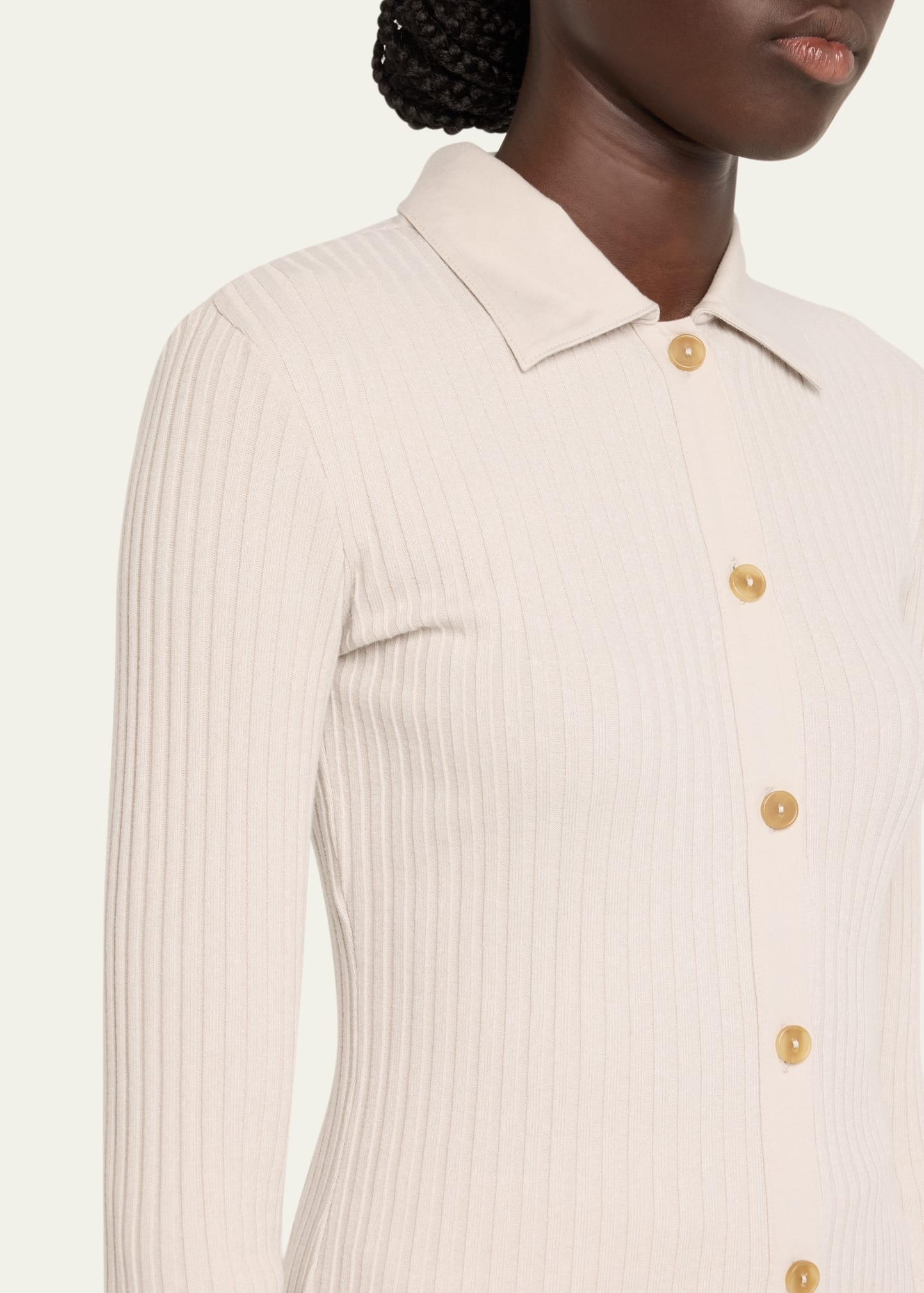 Ribbed Long-Sleeve Button-Front Polo Shirt - 5