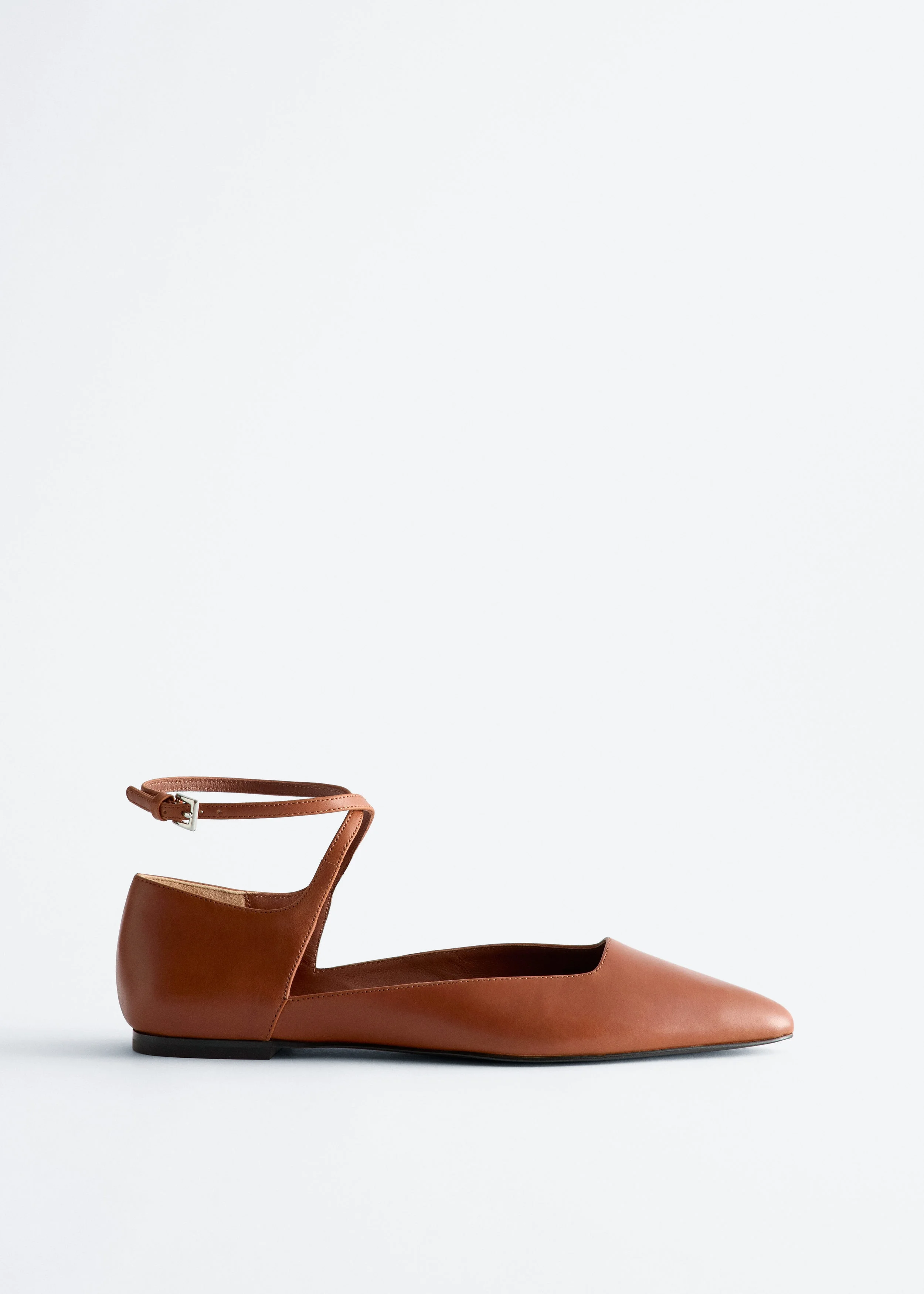 Leather Cross-Strap Ballet Flats - 1