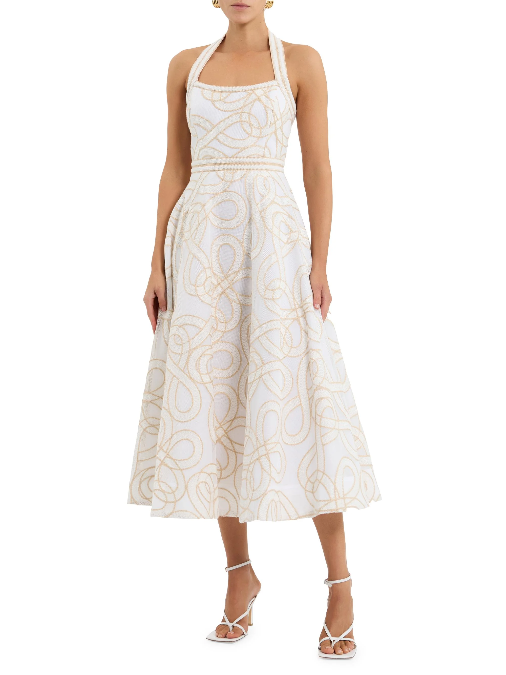 Women's Irena Embroidered Halterneck Midi-Dress - Cream - 1