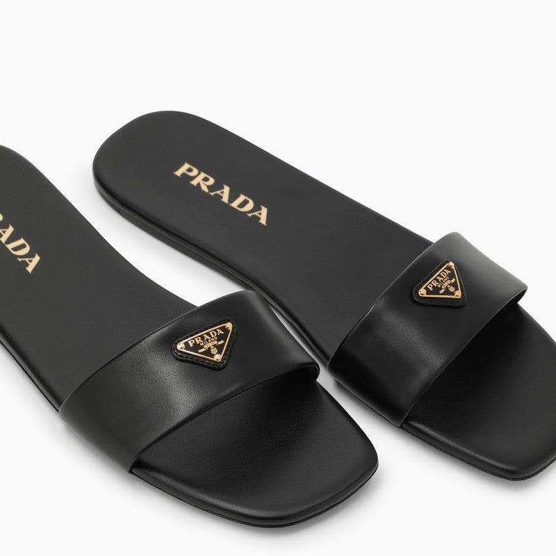 Prada Low Black Leather Sandal With Logo Women - 5