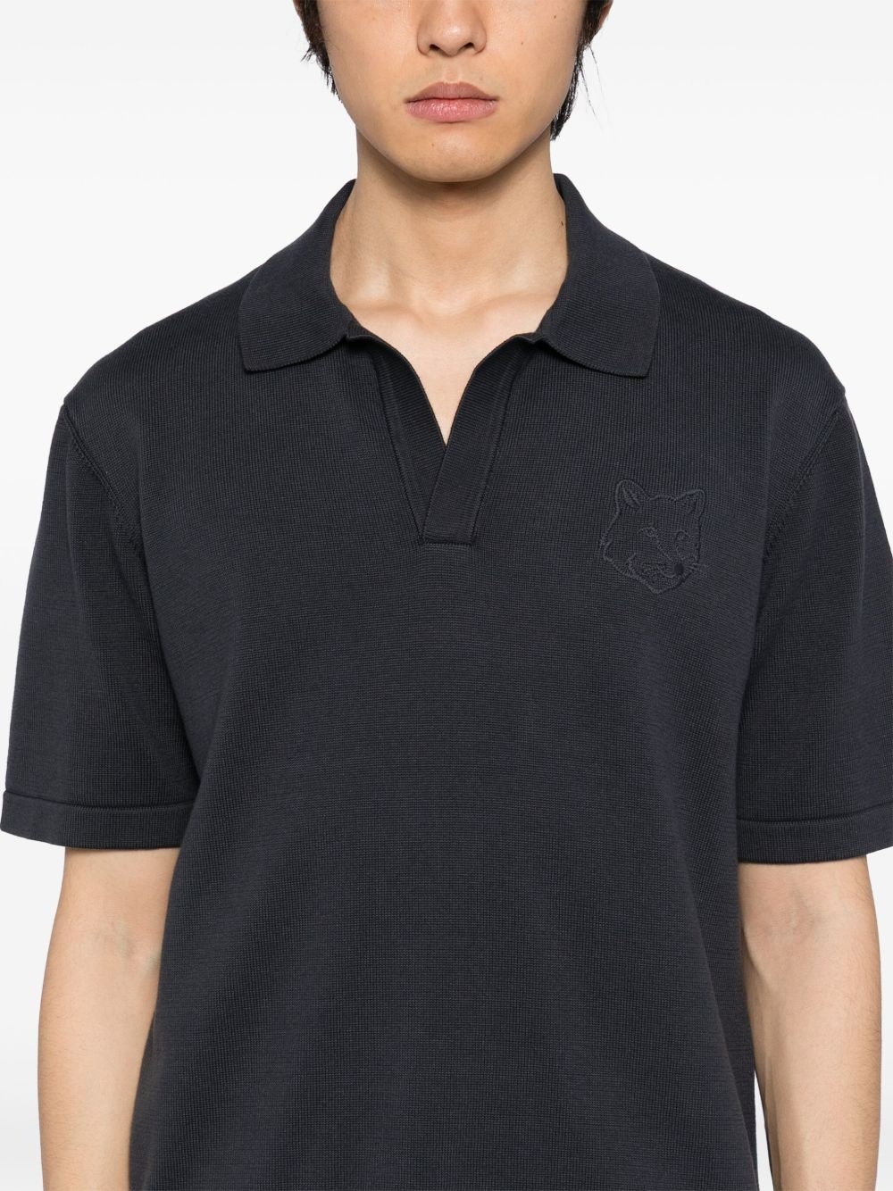Bold Fox head embroidered knitted polo shirt - 4