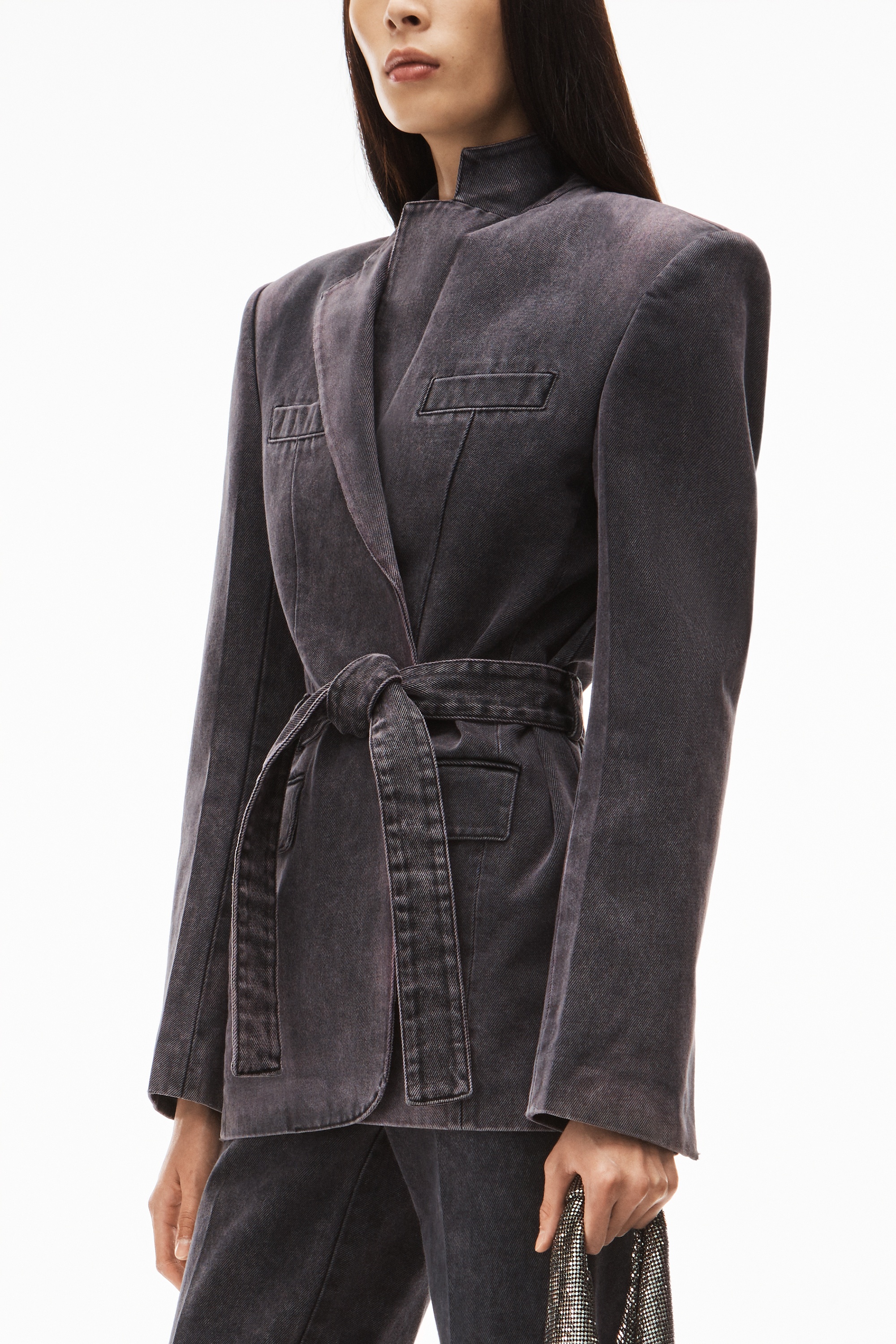 BELTED BOXY BLAZER IN ACID OVERDYE DENIM - 3