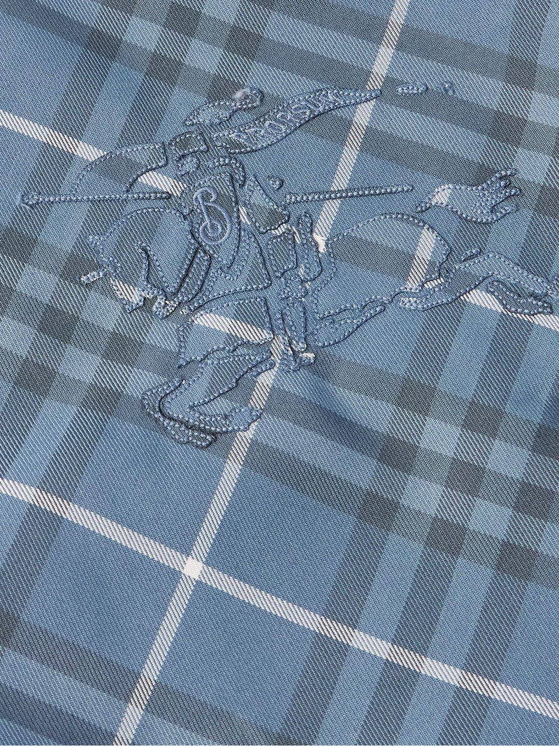 Oversized Reversible Logo-Appliquéd Checked Gabardine and Nylon Hooded Jacket Navy 5