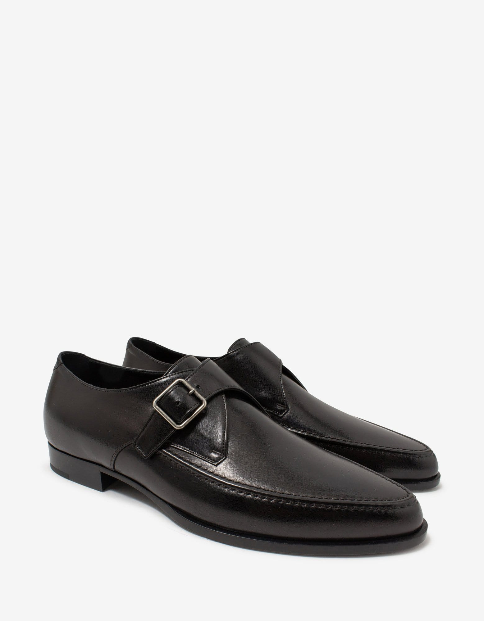 Saint Laurent Marceau Black Leather Monk Strap Shoes - 1