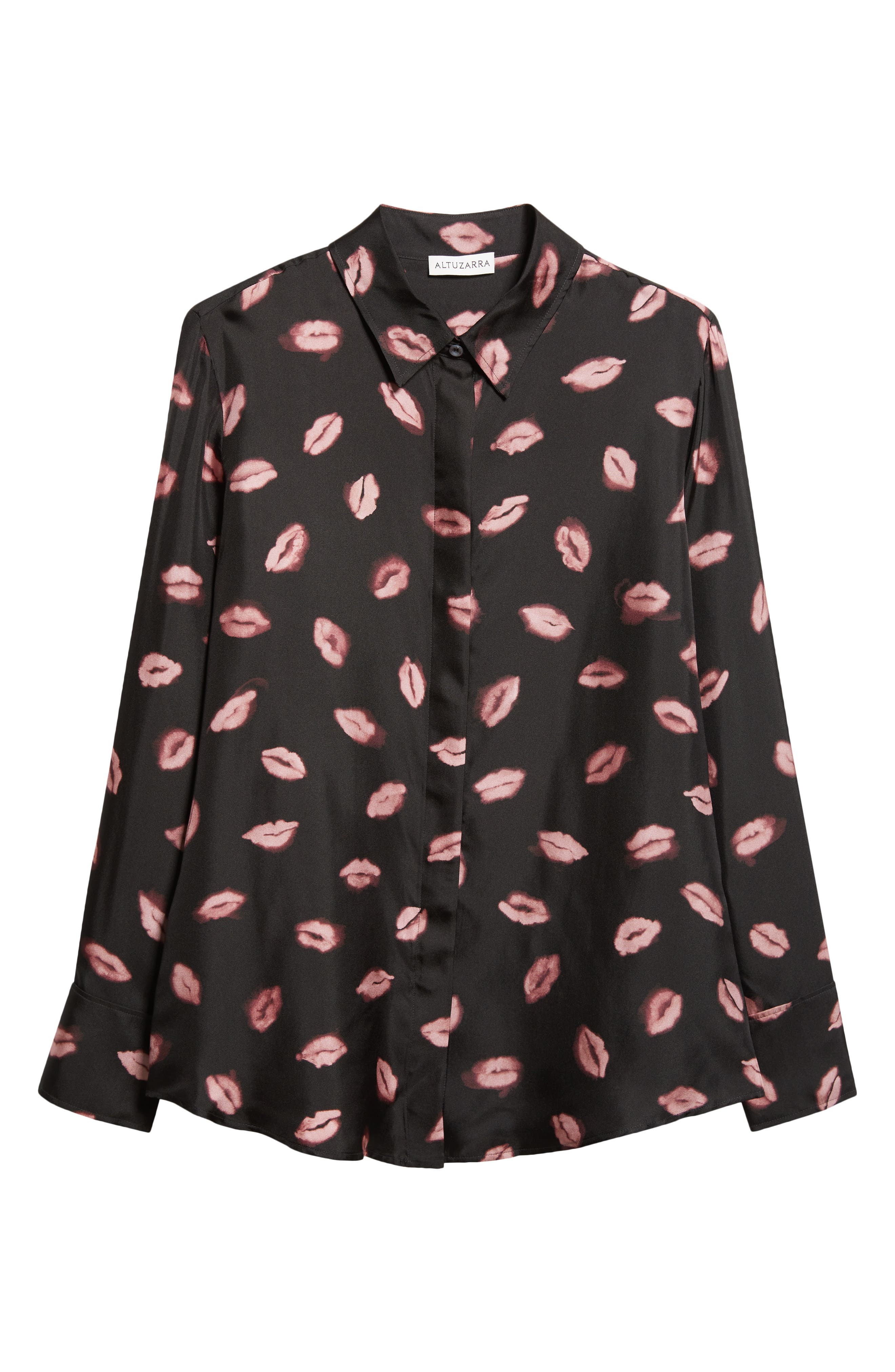 Altuzarra Chika Kisses Print Silk Chiffon Button-Up Shirt in Black Kisses at Nordstrom - 6