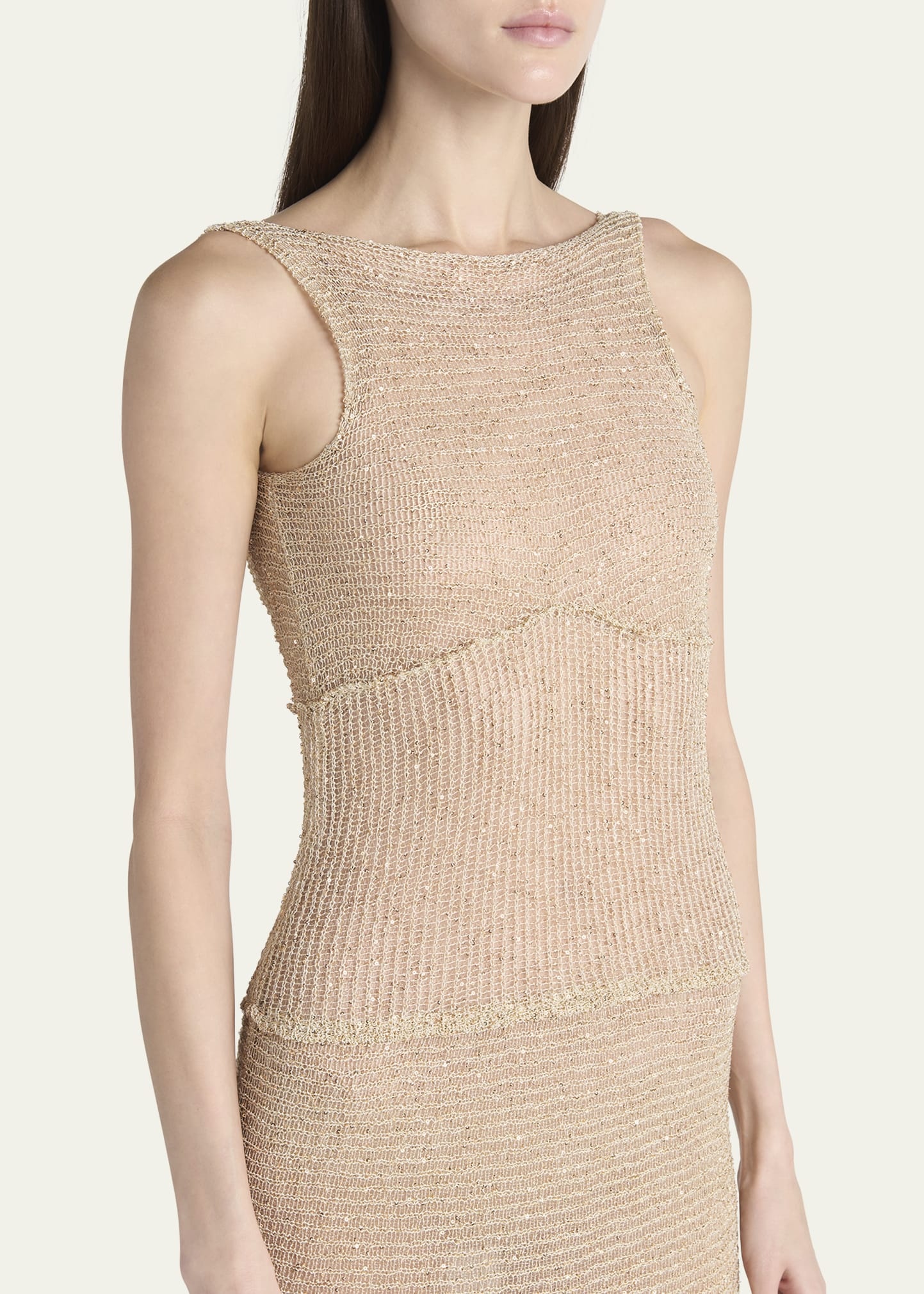 Long Metallic Backless Gown - 5