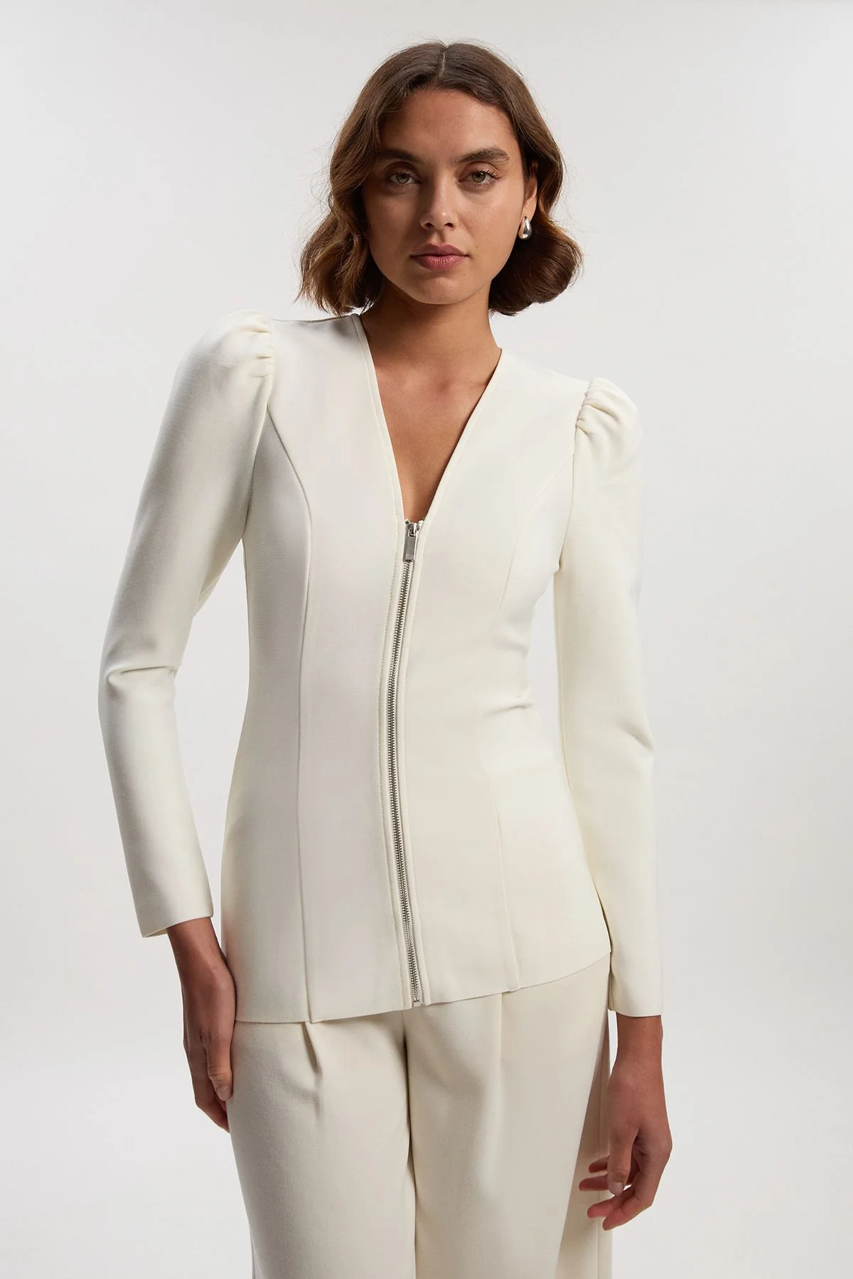 Fitted Figure Form Zip Through Jacket - 1