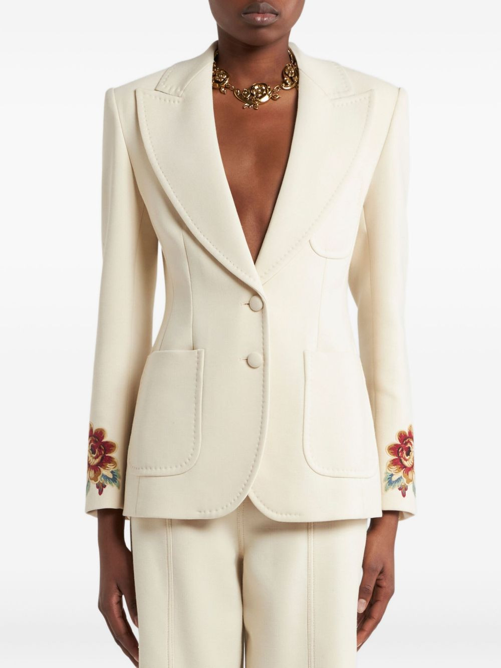 floral-embroidered blazer - 2