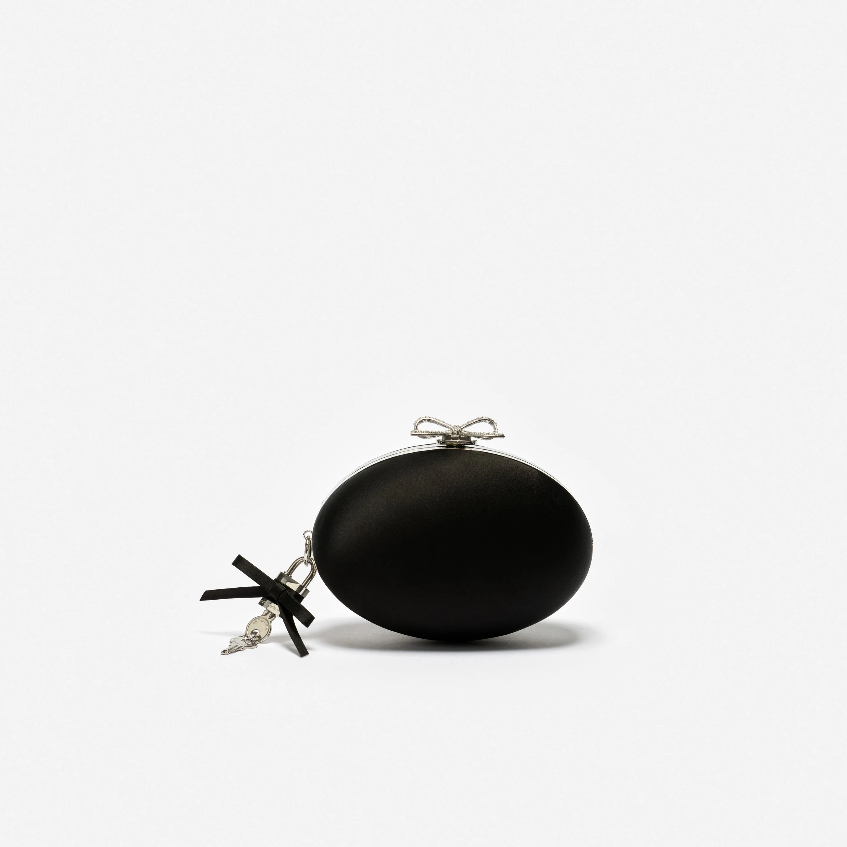 Black Satin Oval Clutch - 1