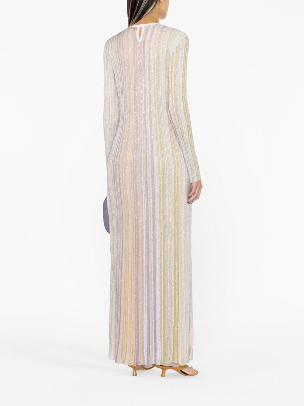 sequin-embellished striped pleated dress - 3