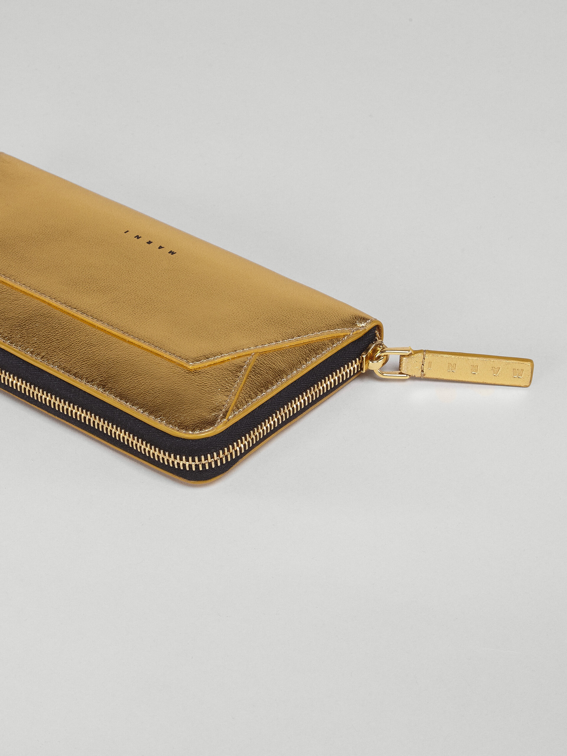 GOLD METALLIC LEATHER ZIP-AROUND WALLET - 5