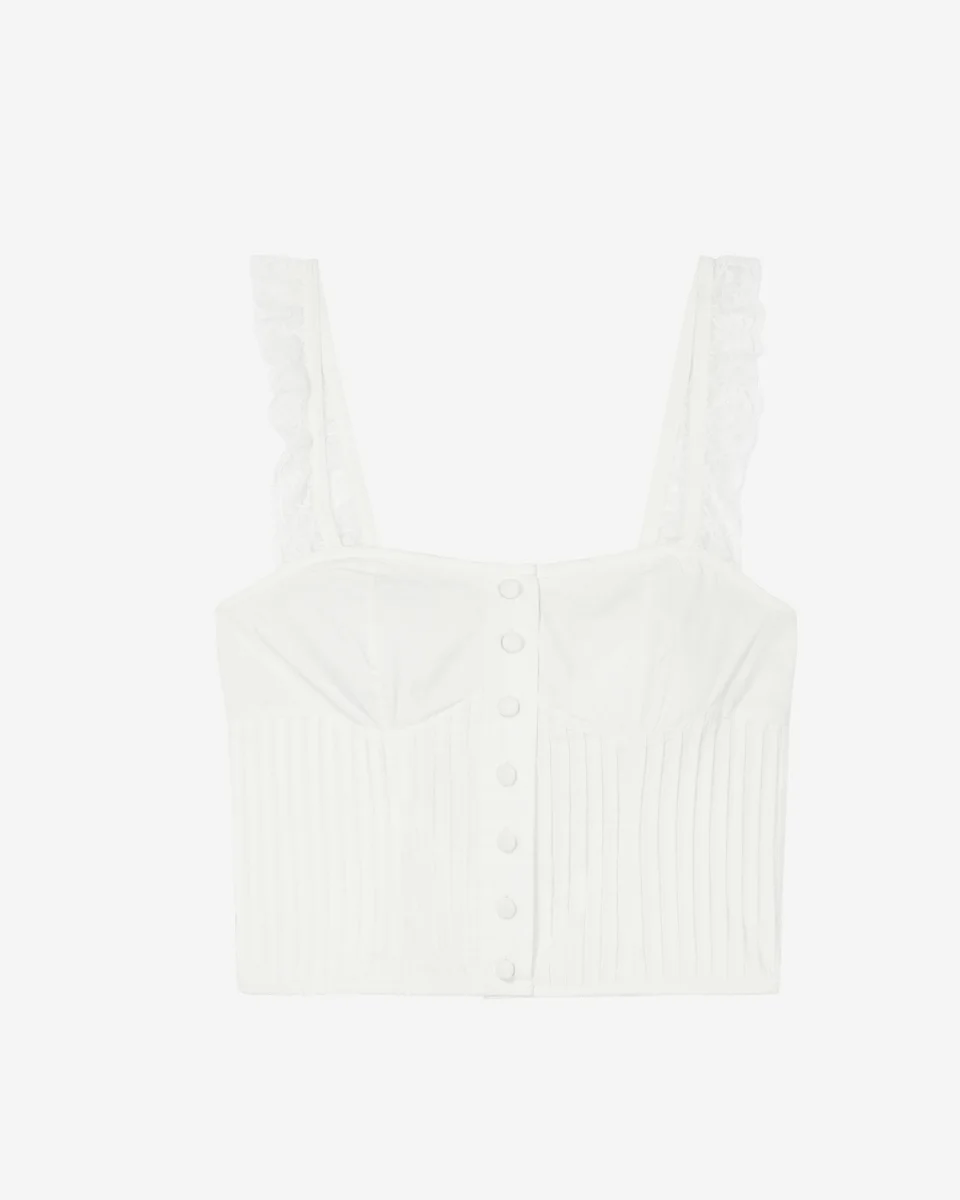 ECRU COTTON TOP WITH RUFFLED LACE STRAPS - 1