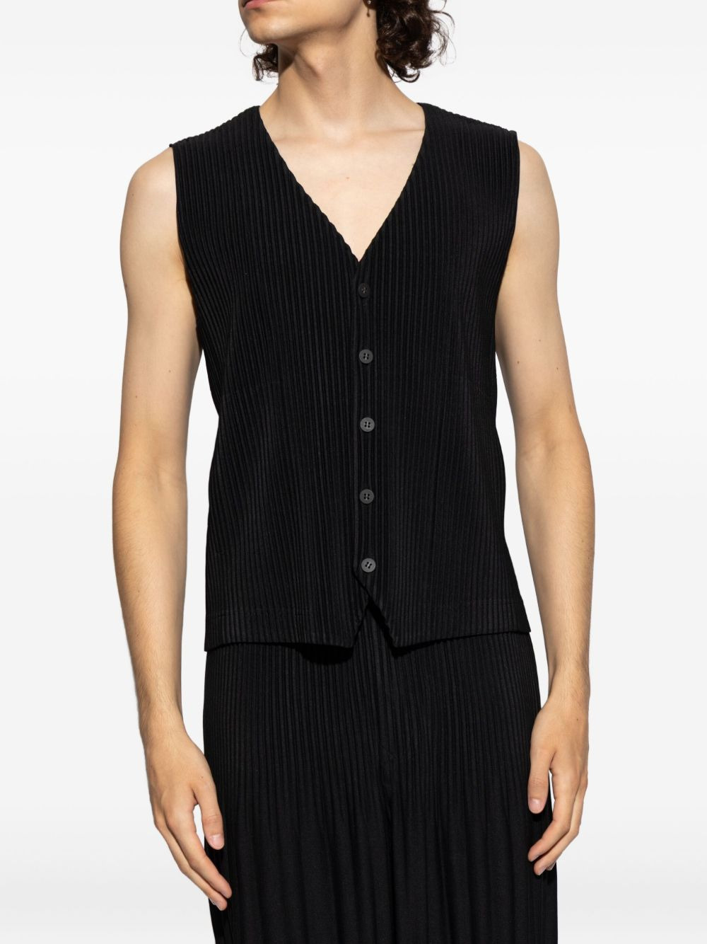 pleated button-down waistcoat - 3
