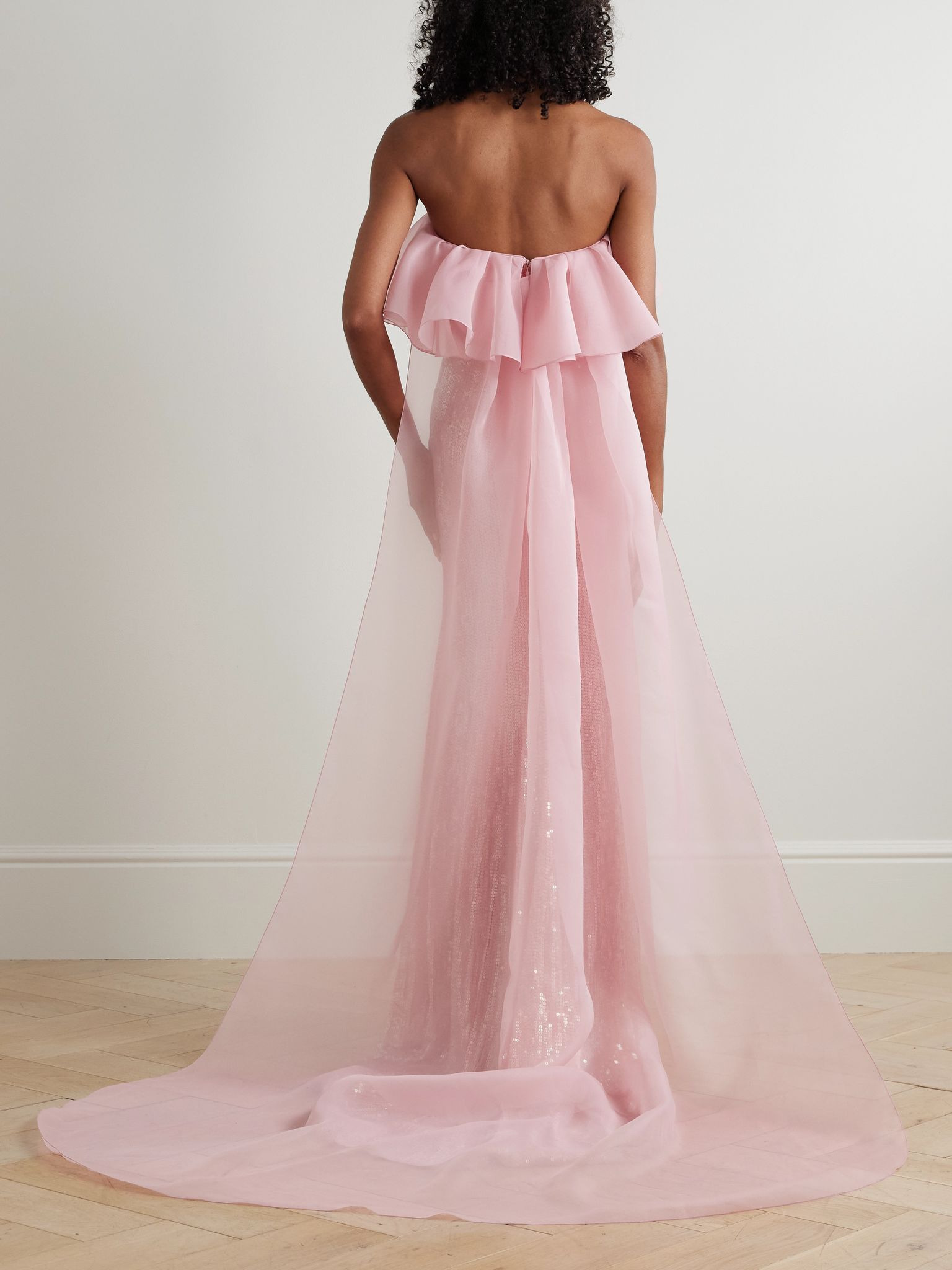 Galactic strapless chiffon-trimmed sequined satin gown Pink - 3