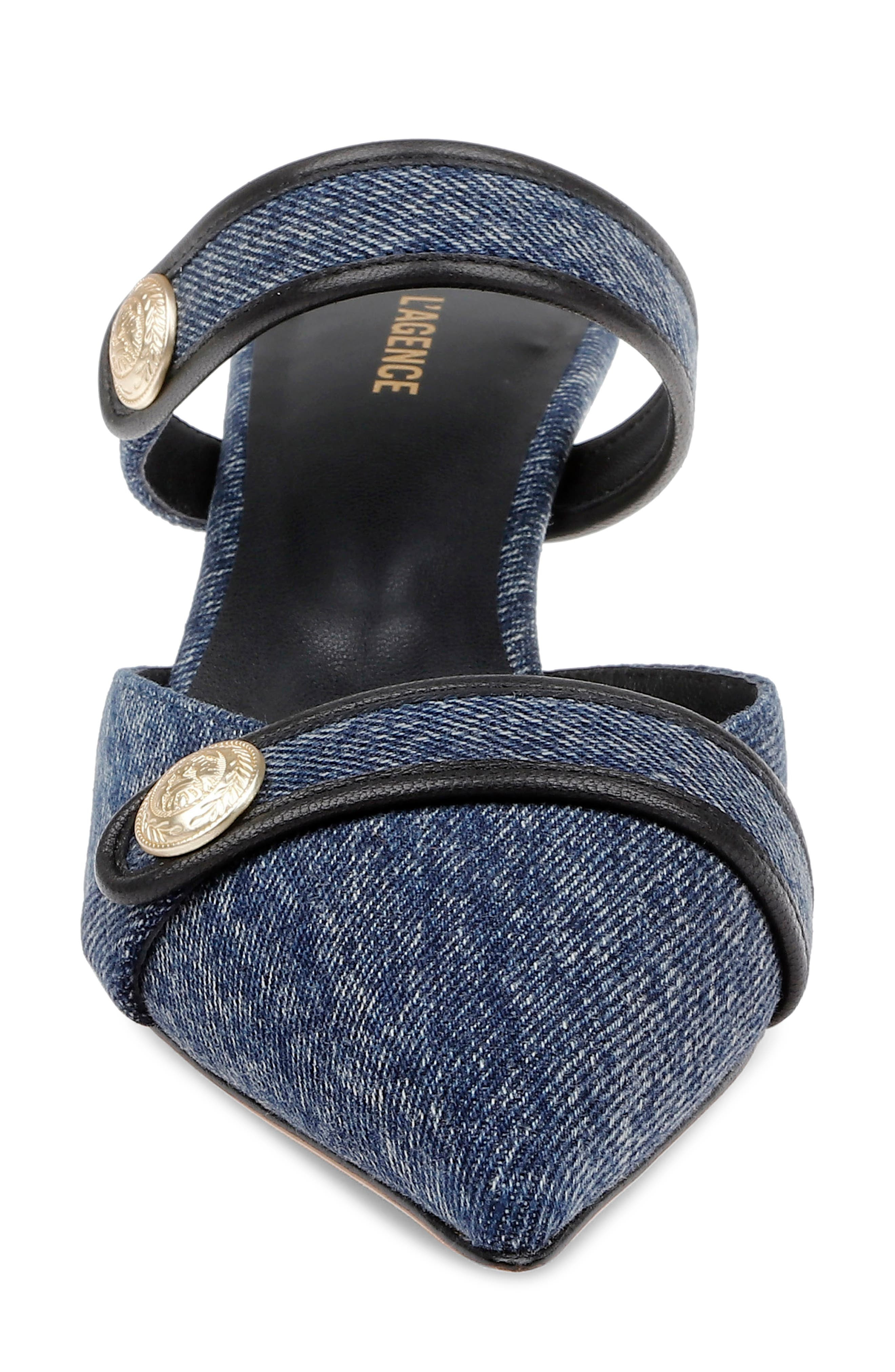 L'AGENCE Gilliane Mary Jane Pointed Toe Kitten Heel Mule in Dark Denim at Nordstrom - 4