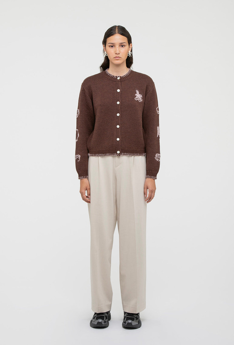 Hartley Cardigan - Chocolate Brown/Pale Pink 3