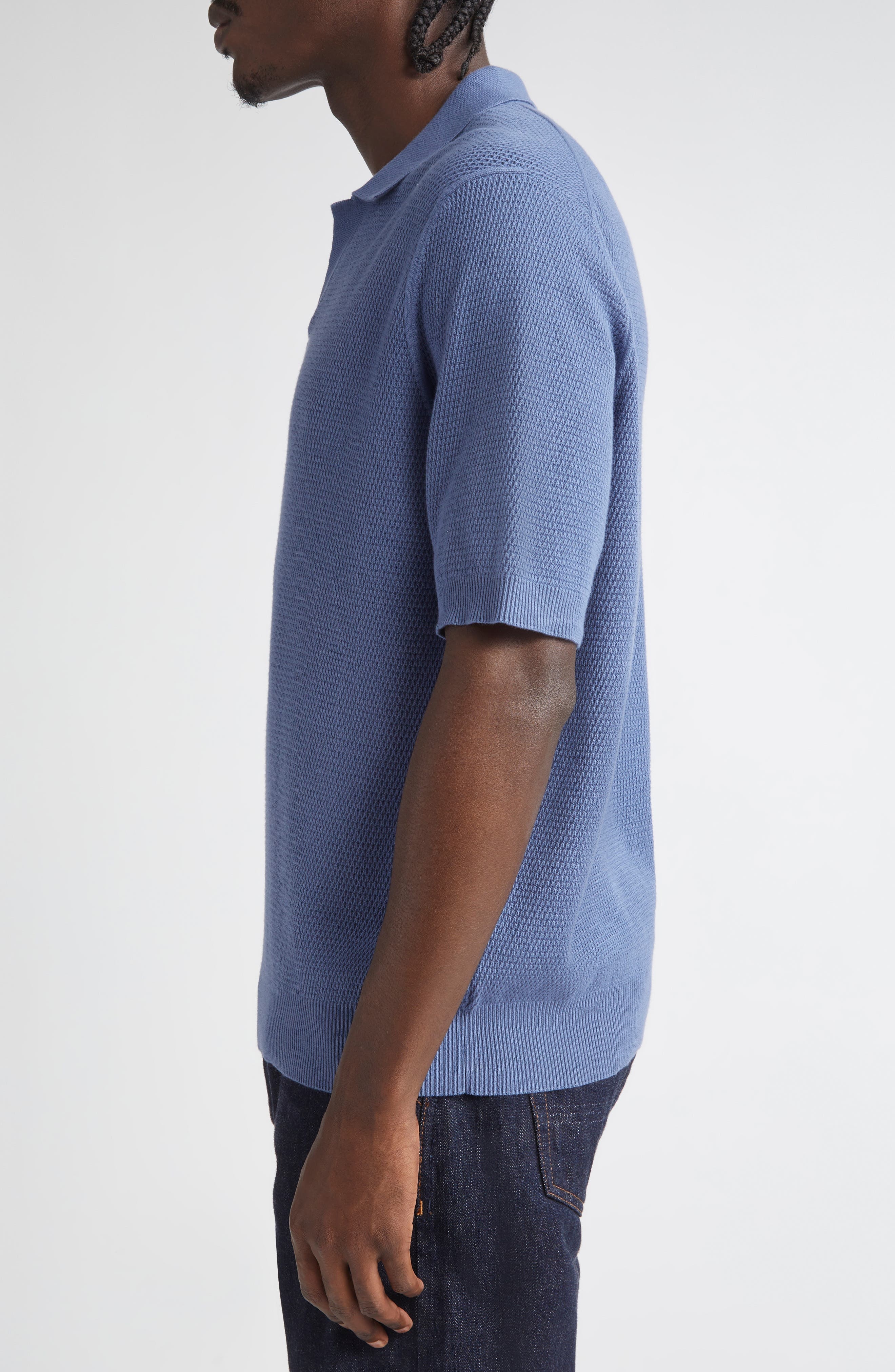 Sunspel Compact Mesh Polo Sweater in Soft Denim at Nordstrom - 3
